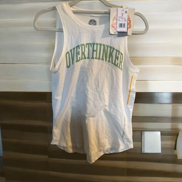 NWT See The Way I See Womens Cream Graphic Tank Top Size Small Overthinker & Tha - Picture 3 of 3